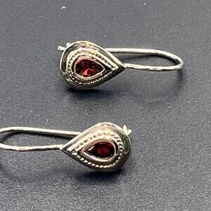 CW‎ Charles Winston Teardrop Garnet and Sterling Silver Drop Earrings